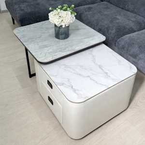 Երկու դարակով սուրճի սեղան կերամոգրանիտից և մետաղյա կարկասով 091