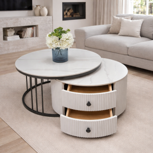 Երկու դարակով սուրճի սեղան կերամոգրանիտից և մետաղյա կարկասով 017